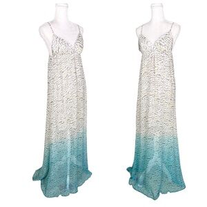 Gypsy 05 Revolve 💯% silk ombré beige aqua Tigra animal straps maxi dress small